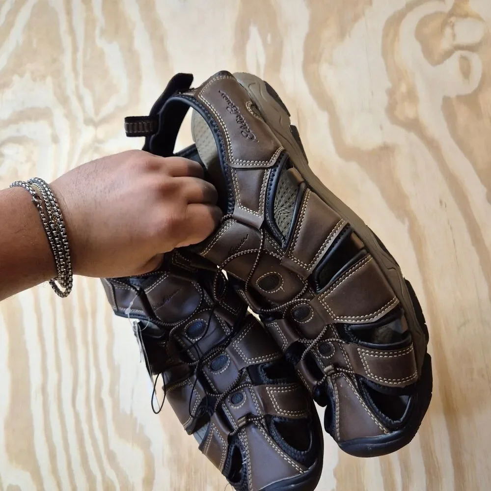 Eddie Bauer Troy Men's 13 Brown Leather Closed Toe Hiking Sport Sandals NWT